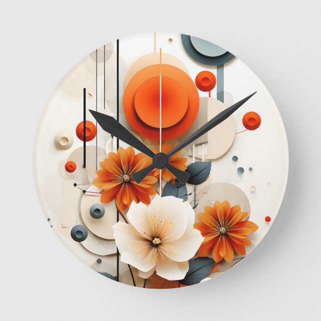 Abstract Geometric Floral Runde Wanduhr (Vorderseite)