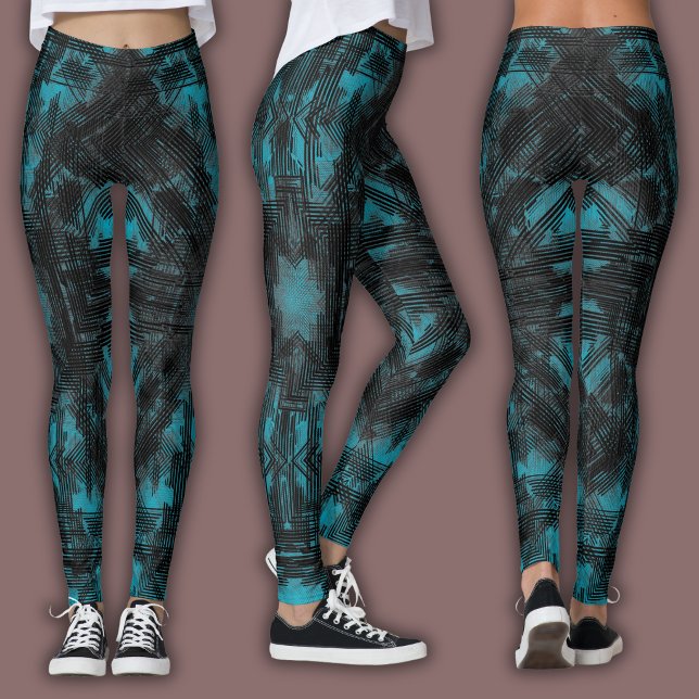 Abstract Geometric Pattern | Black and Teal Leggings (Von Creator hochgeladen)