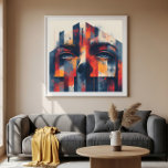 Abstract Geometric Portrait Poster<br><div class="desc">Intense eyes emerge from geometric shapes in red,  orange,  and blue. Abstract digital art with splatter texture and vertical lines. Contemporary design perfect for modern decor,  posters,  or creative projects. Artistic expression that conveys emotion and sophistication.</div>