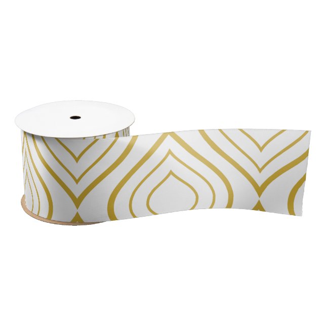 Abstract geometrical, white and gold satinband (Spule)