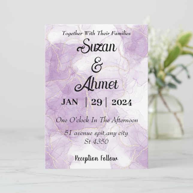 Abstract glitter purple wedding einladung (Stehend Vorderseite)