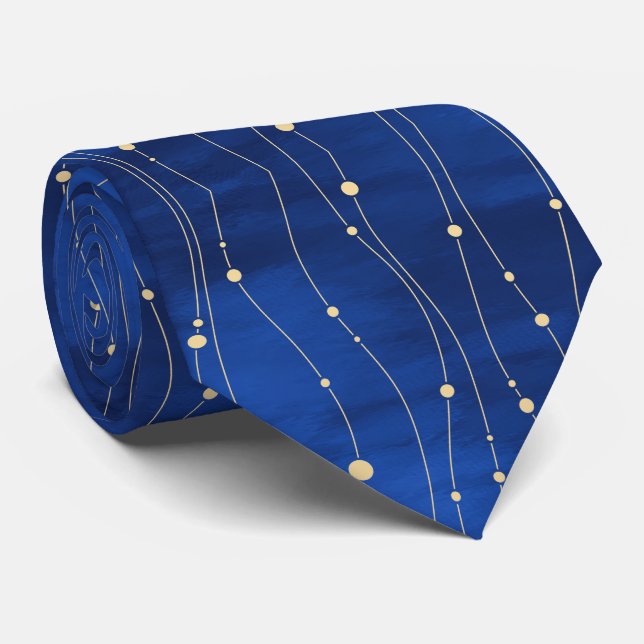  Abstract Gold Lines and Dots on Blue Krawatte (Gerollt)