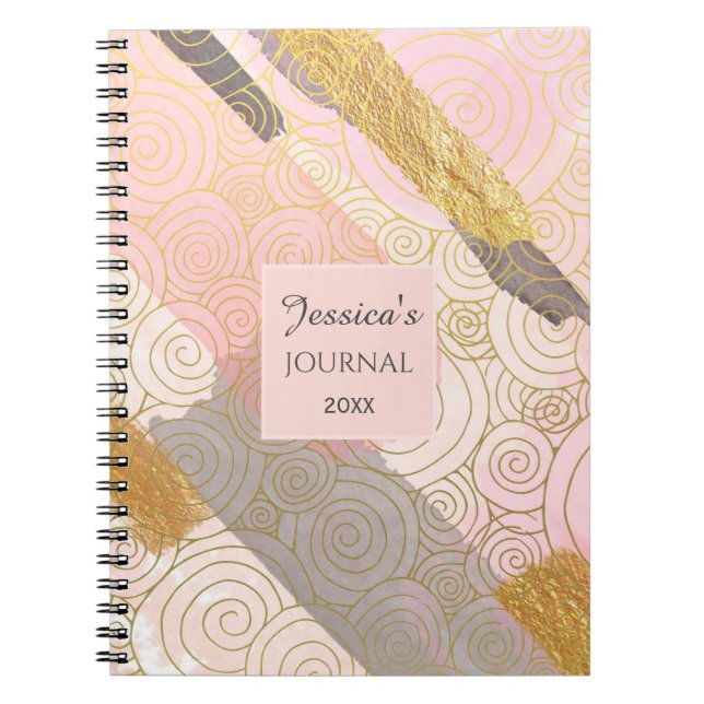 Abstract Gold Stripes and Pink Swirls Personalised Notizblock (Vorderseite)