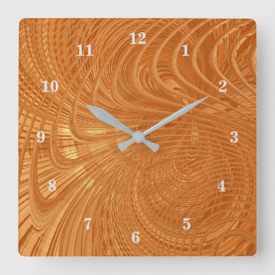 Abstract Golden Wavy Lines Wall Clock Gold Modern Quadratische Wanduhr