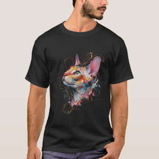 Abstract Graphic Cat Colourful Watercolour Poster. T-Shirt