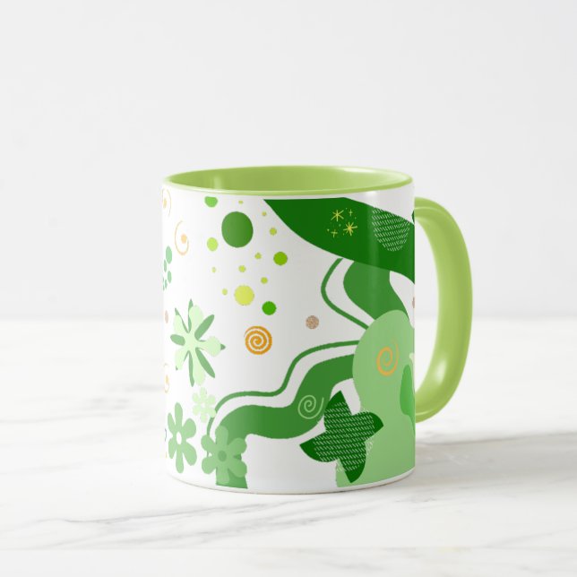 Abstract Green Shapes & Contemporary Style Tasse (VorderseiteRechts)