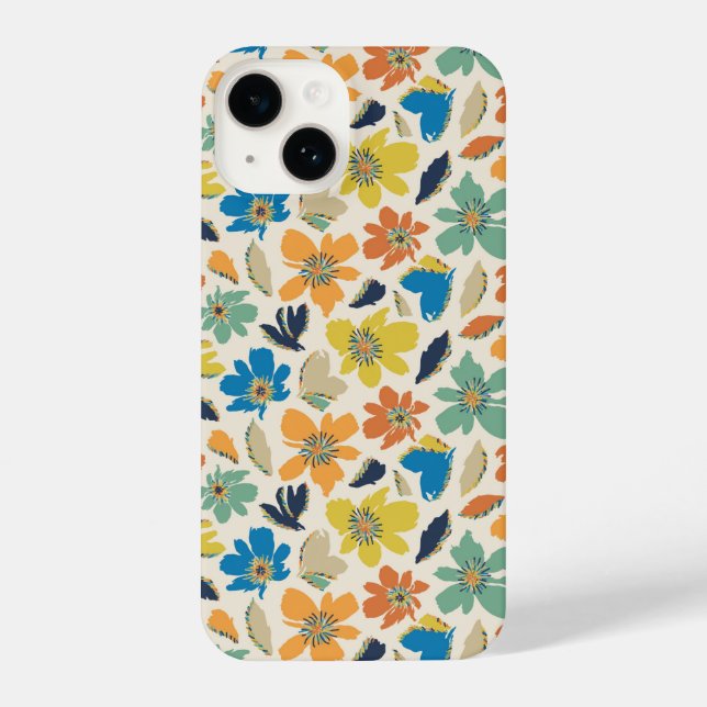 Abstract Hand-Drawn Boho Floral Pattern iPhone 14 Hülle (Rückseite)