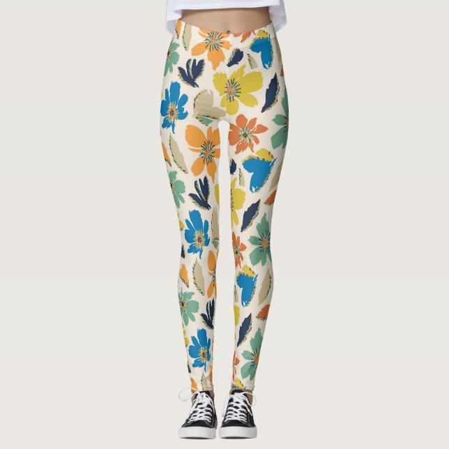 Abstract Hand-Drawn Boho Floral Pattern Leggings (Vorderseite)