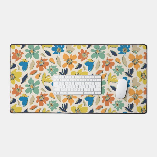 Abstract Hand-Drawn Boho Floral Pattern Schreibtischunterlage (Tastatur & Maus)