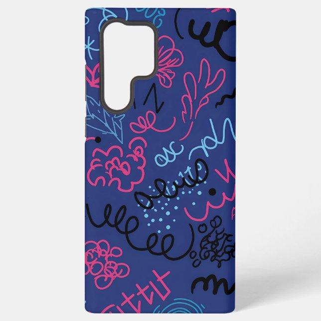 Abstract Hand-Drawn Scribble Pattern on Blue Samsung Galaxy Hülle (Rückseite)