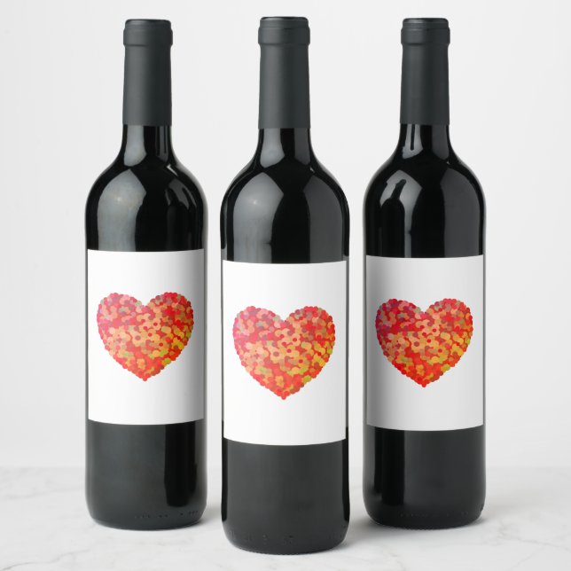Abstract Heart Confetti Art Weinetikett (Flaschen)