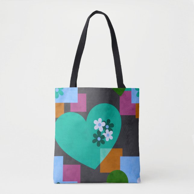 Abstract Heart & Geometric Floral Tote Bag Tasche (Vorderseite)