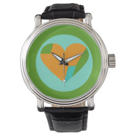 Abstract Heart Green Teal Orange Circle Armbanduhr