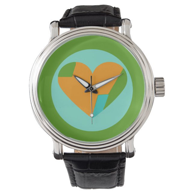 Abstract Heart Green Teal Orange Circle Armbanduhr (Vorderseite)