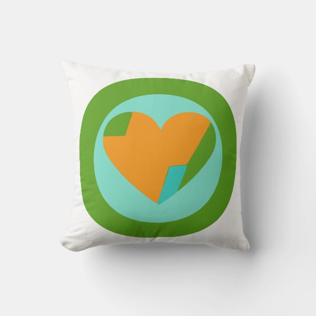 Abstract Heart Green Teal Orange Circle Kissen (Vorderseite)
