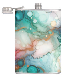 Abstract in Pink, Teal, Blue, and Gold Flachmann