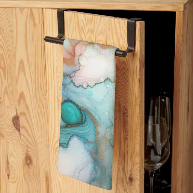 Abstract in Pink, Teal, Blue, and Gold Geschirrtuch (Drittel gefaltet)