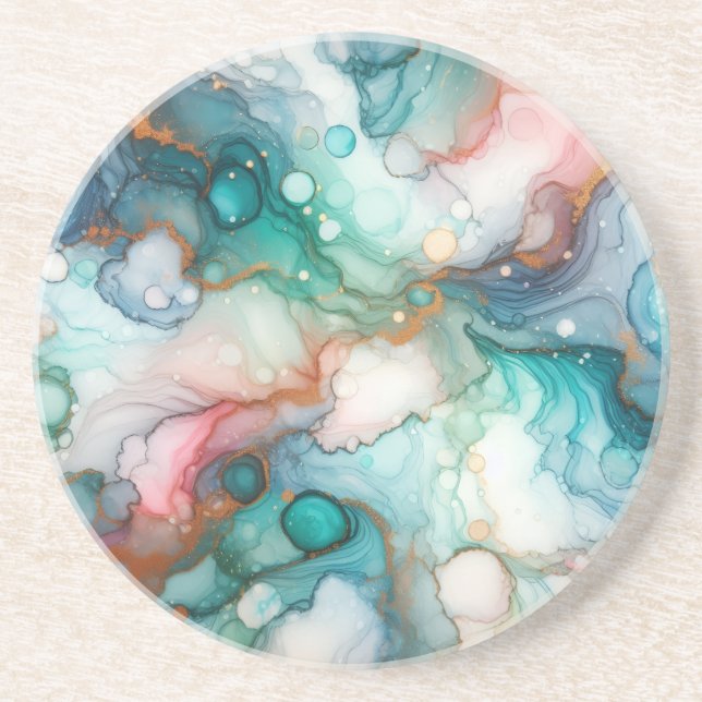 Abstract in Pink, Teal, Blue, and Gold Getränkeuntersetzer (Vorne)