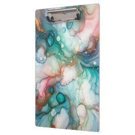Abstract in Pink, Teal, Blue, and Gold Klemmbrett