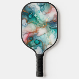 Abstract in Pink, Teal, Blue, and Gold Pickleball Schläger