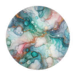 Abstract in Pink, Teal, Blue, and Gold Schneidebrett