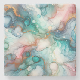 Abstract in Pink, Teal, Blue, and Gold Steinuntersetzer