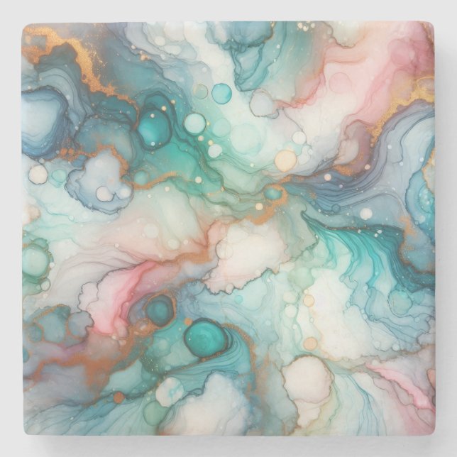 Abstract in Pink, Teal, Blue, and Gold Steinuntersetzer (Vorderseite)