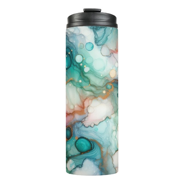 Abstract in Pink, Teal, Blue, and Gold Thermosbecher (Vorderseite)