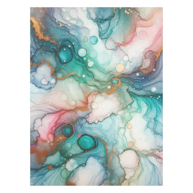 Abstract in Pink, Teal, Blue, and Gold Tischdecke (Vorderseite)