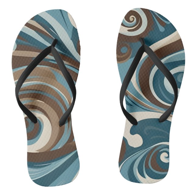 Abstract in Teal Brown and Tan Flip Flops (Fußbett)
