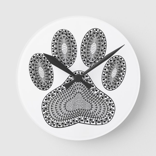 Abstract Ink Paw Print Runde Wanduhr (Vorderseite)