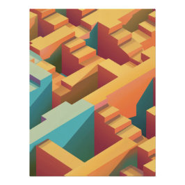 Abstract Isometric Maze Pattern in Cool Tones Poster
