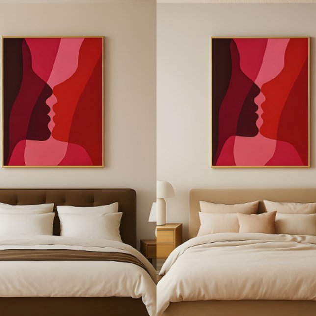 Abstract Kissing Silhouettes in Red & Magenta Poster (Von Creator hochgeladen)