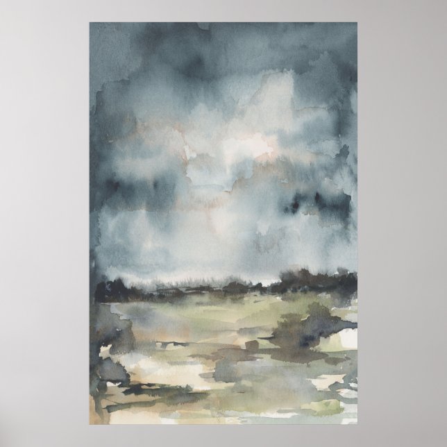 Abstract Landscape Neutral Dark Watercolor Poster (Vorne)