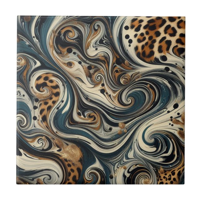 Abstract Leopard Print Swirl Fliese (Vorderseite)