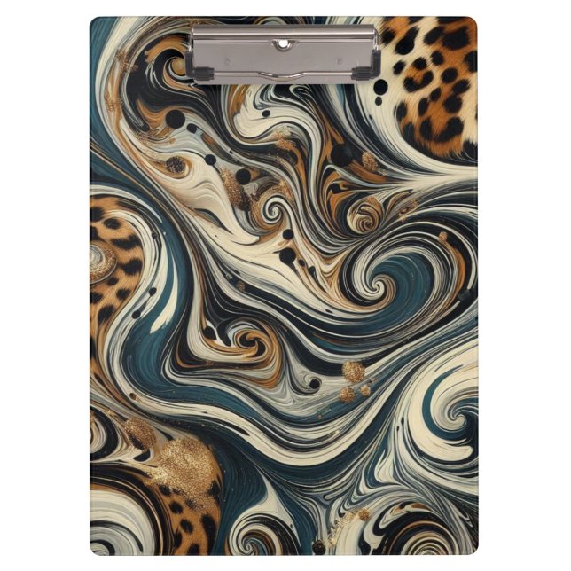 Abstract Leopard Print Swirl Klemmbrett (Vorderseite)