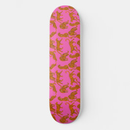 Abstract leopards with red lips skateboard