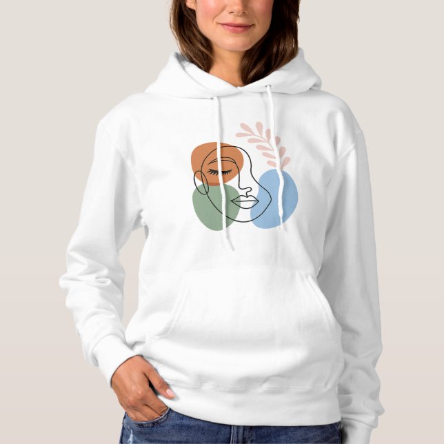 Abstract Line Art Face with Botanical Flair Hoodie (Vorderseite)