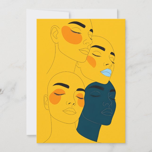 Abstract Line Art Print, Four Overlapping Faces Dankeskarte (Vorderseite)