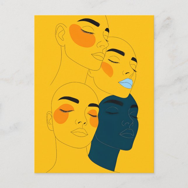 Abstract Line Art Print, Four Overlapping Faces Postkarte (Vorderseite)