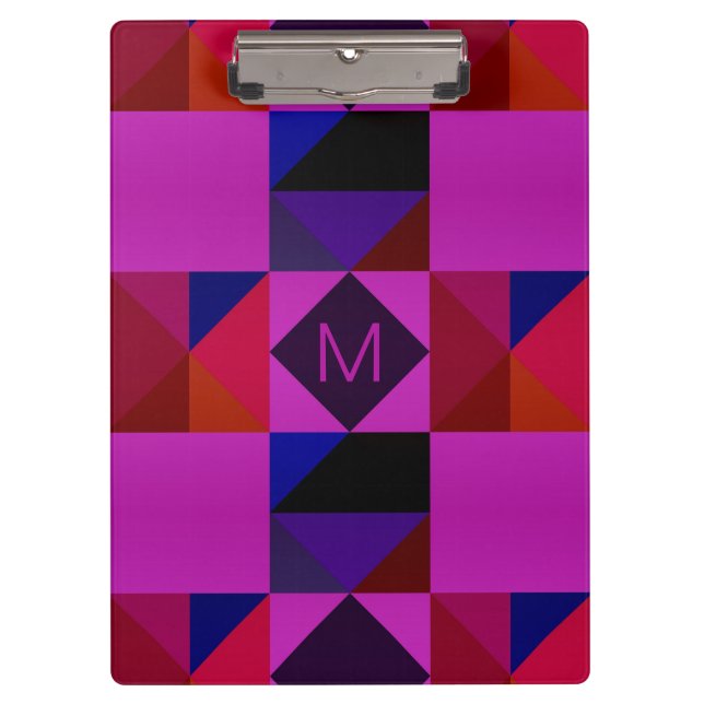 Abstract Magenta Geometric Pattern Monogram Klemmbrett (Vorderseite)