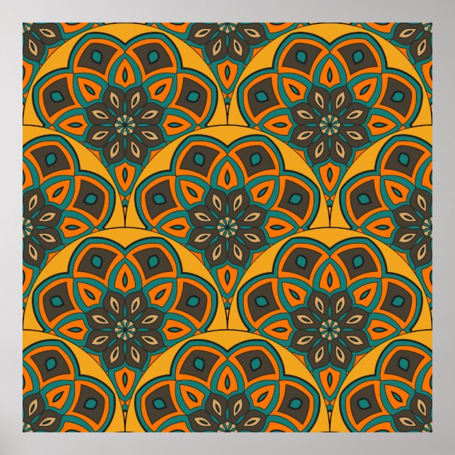 Abstract mandala fish scale seamless pattern. Orna Poster (Vorne)