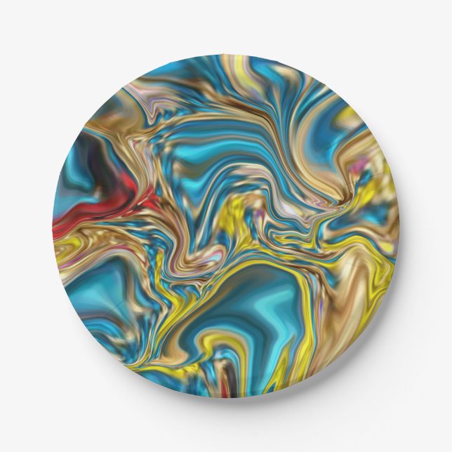 abstract marble swirls yellow teal turquoise blue pappteller (Vorderseite)