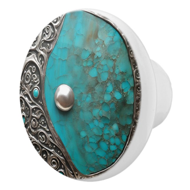 Abstract Metal & Stone in Aqua Verdigris  Keramikknauf (Rechts)