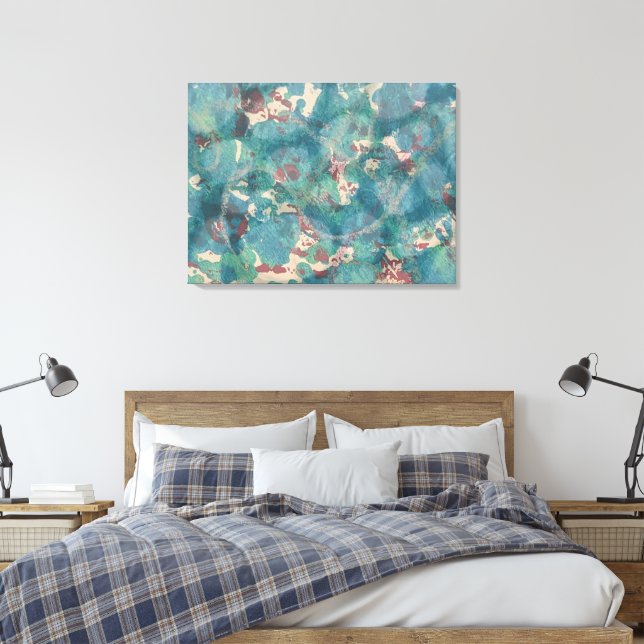 Abstract Mixed Media in Teal Aqua and Rust Leinwanddruck (Insitu (Schlafzimmer))