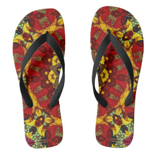 Abstract modern mosaic kaleidoscopic tile pattern flip flops