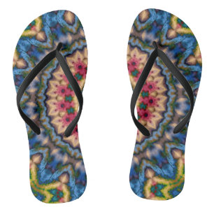 Abstract modern mosaic kaleidoscopic tile pattern flip flops