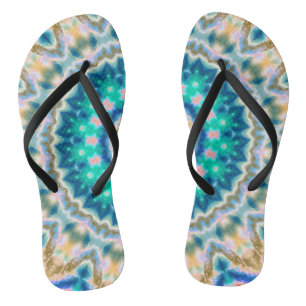 Abstract modern mosaic kaleidoscopic tile pattern flip flops
