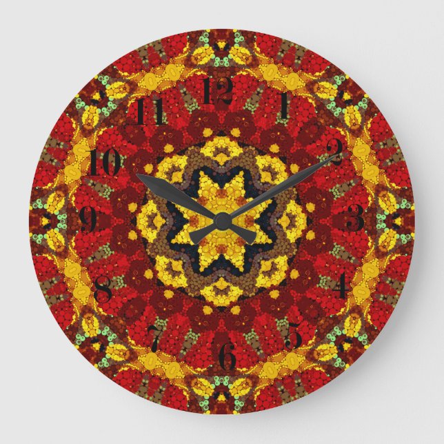 Abstract modern mosaic kaleidoscopic tile pattern große wanduhr (Vorderseite)