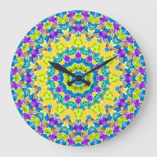 Abstract modern mosaic kaleidoscopic tile pattern große wanduhr
